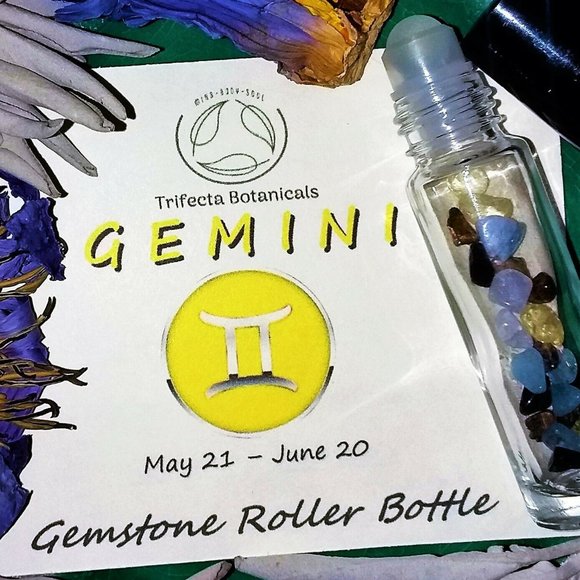 ♊ GEMINI Zodiac Gift Set ♊ Roller Bottle + Pocket Crystals + Loose Incense Blend - Picture 3 of 6